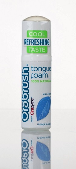 A Bottle of Orabrush Tongue Foam